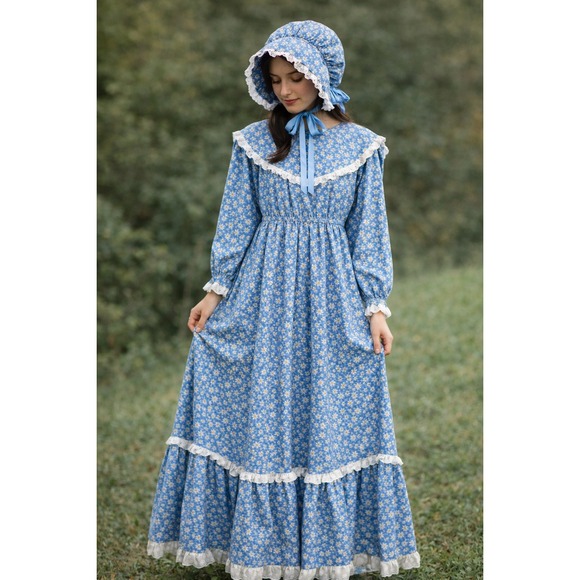 Handmade Dresses & Skirts - VTG Prairie Maxi Dress with Bonnet Cottagecore Pioneer Holly Hobby Costume